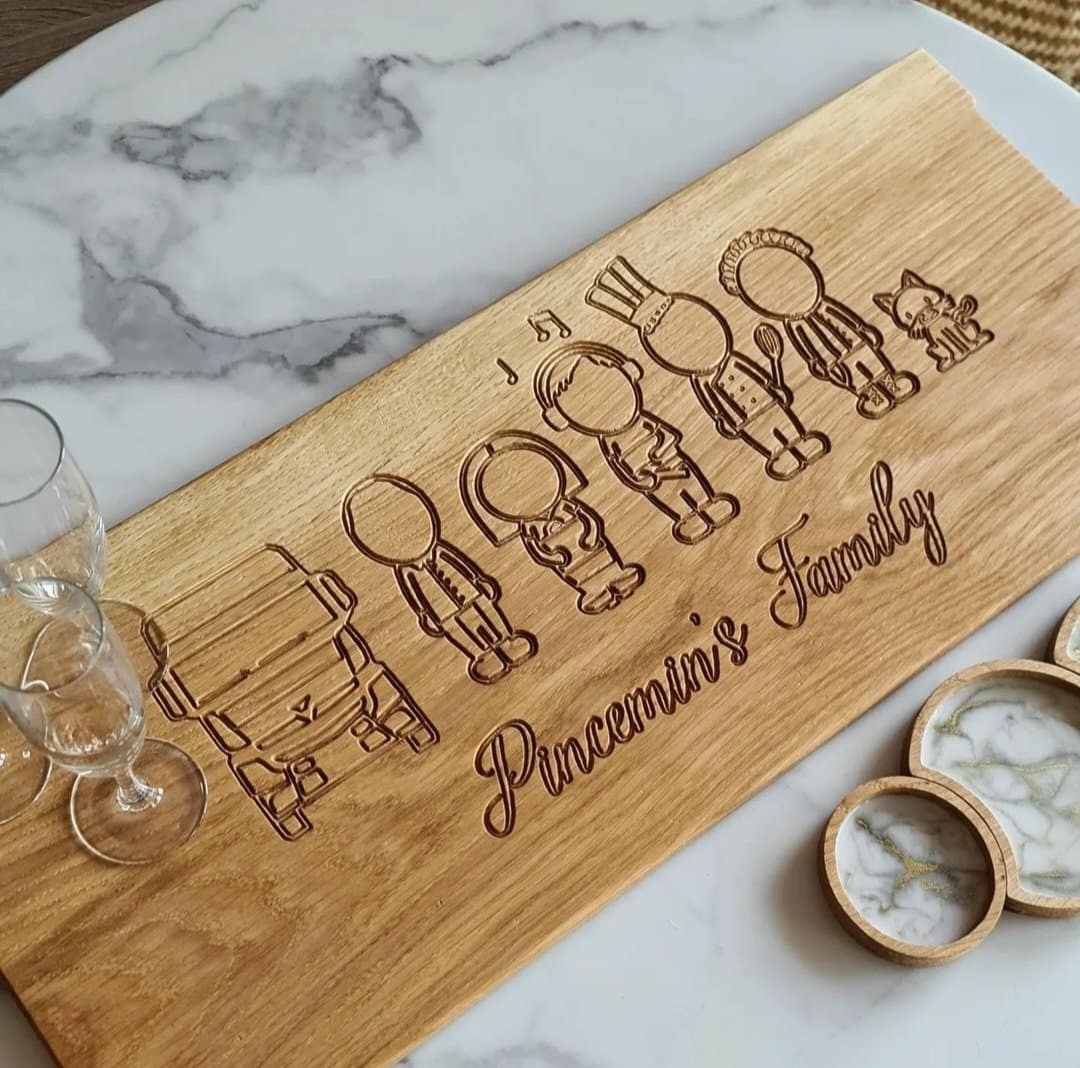 Planche à Découper Bambou Personnalisable + Couteau Acier - Cadeau Fête Des Grands-Pères Gravé Prénom